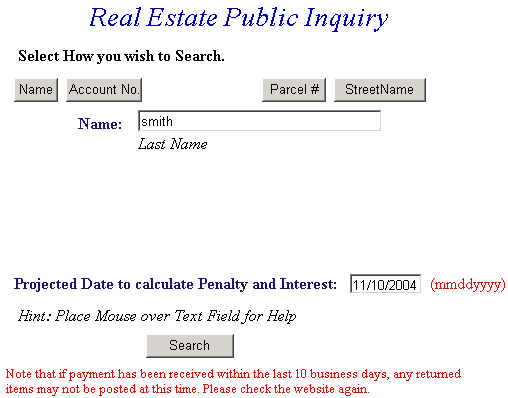 Search by Name screen example