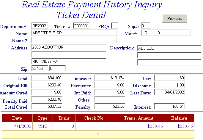 Ticket detail example screen